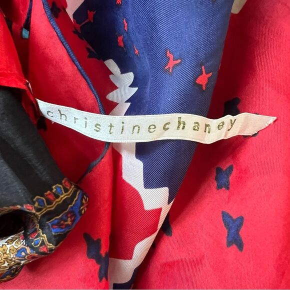 Christine Chaney Scarf Dress Red Patchwork Silk Size Medium Boho Art to Wear - Picture 5 of 8